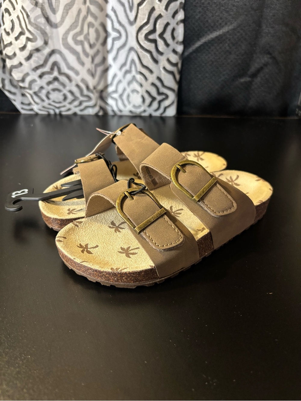 wonder nation Brown Double-Buckle Slide Sandals for Kids